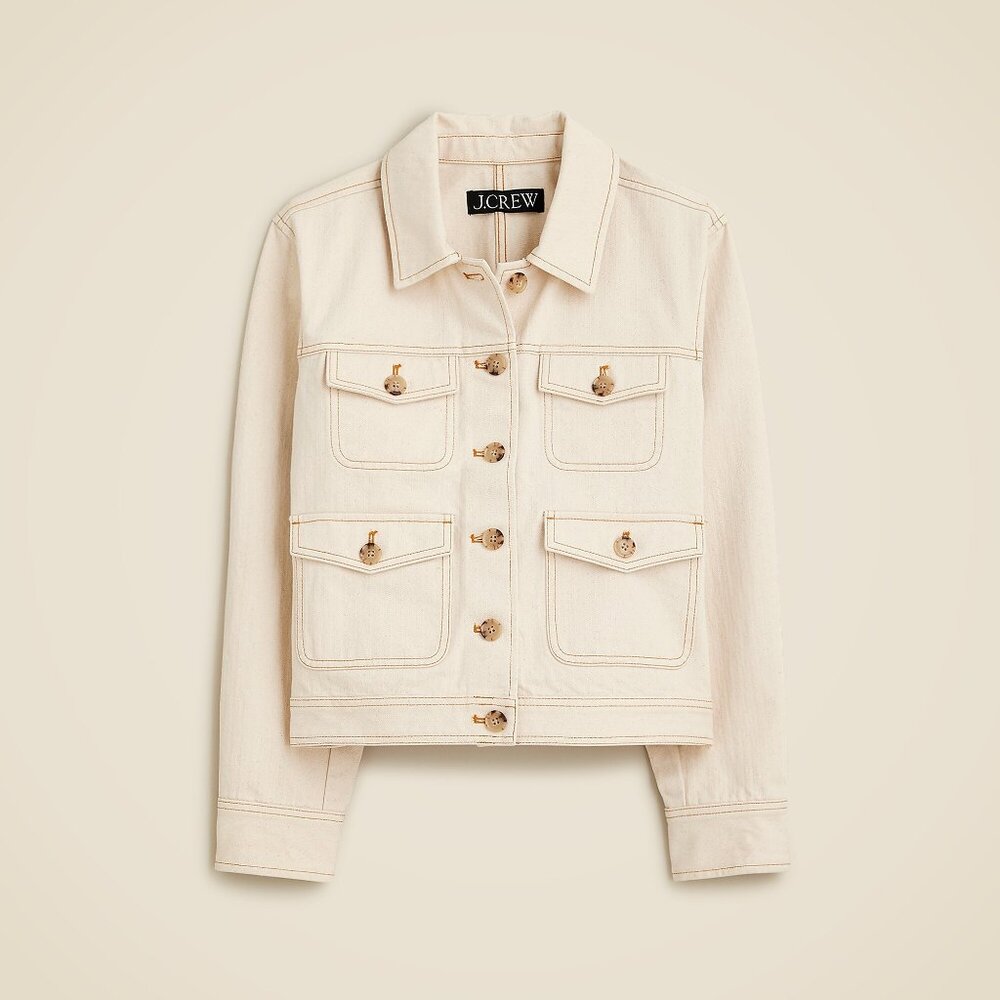 Lightweight canvas chore jacket in ecru herringbone